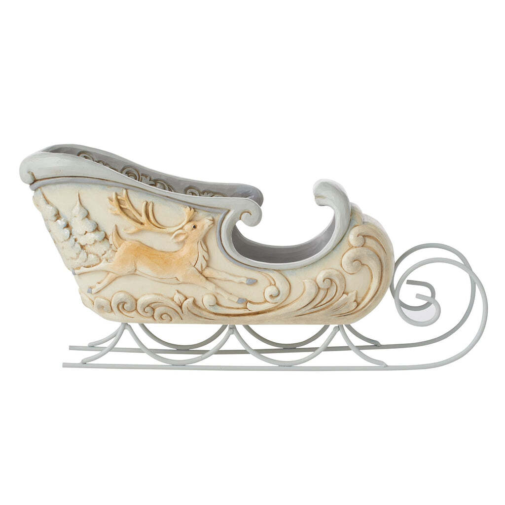 Jim Shore Heartwood Creek White Woodland Sleigh Centrepiece With Deer Scene 