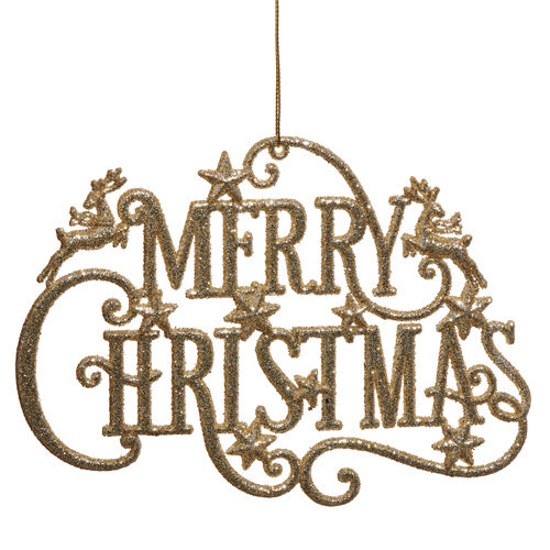 Sign Raz Gold Merry Christmas