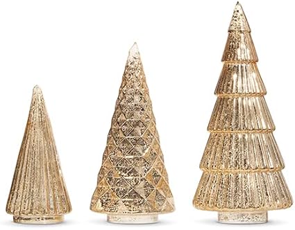 Christmas Trees Gold Glass S/3