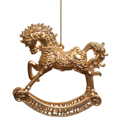 Decoration Raz Gold Rocking Horse - Merry Christmas