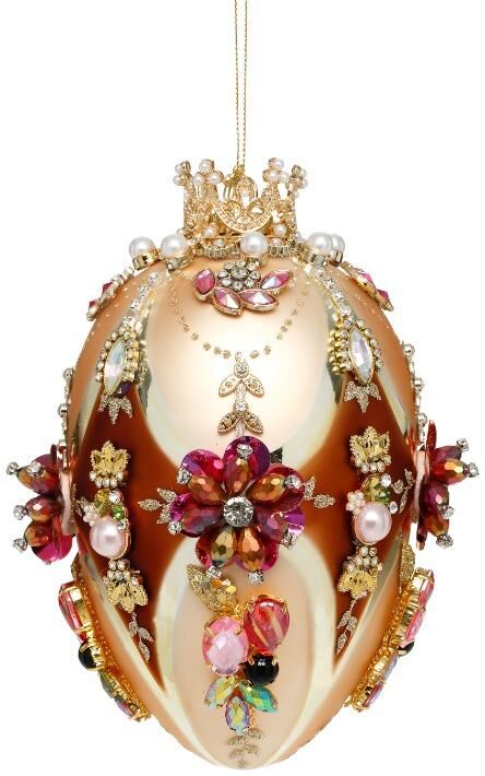Mark Roberts Faberge Jewel Egg 7" Gold/brown Hanging Ornament