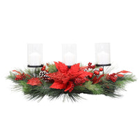 Christmas Candle Holder 3 Lite Poinsettia Red