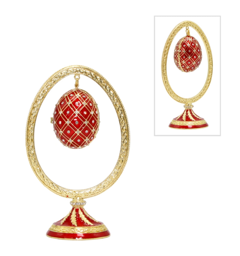 Trinket Box Egg - Faberge - Pendulum - Ruby 14cm