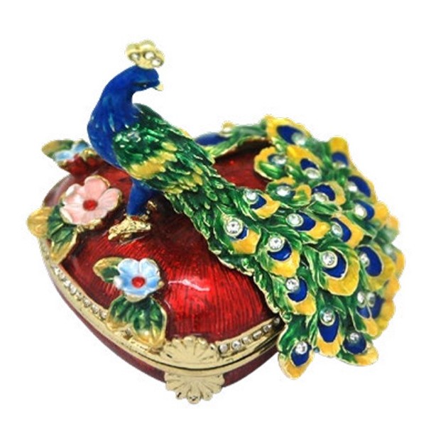 Trinket Box Peacock On Heart Box