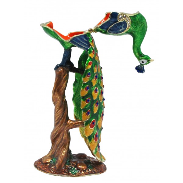 Trinket Box Peacock On Trunk
