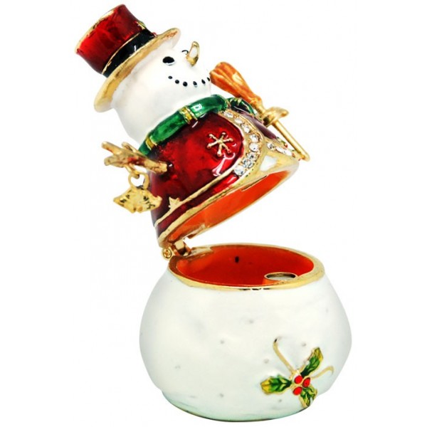 Xmas Trinket Box Snowman With Broom