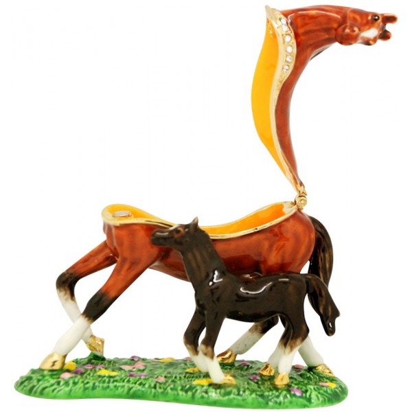Trinket Box Mare & Foal - Tan
