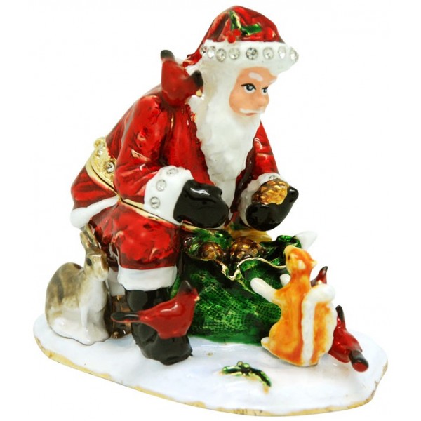 Xmas Trinket Box Santa Feeding Animals