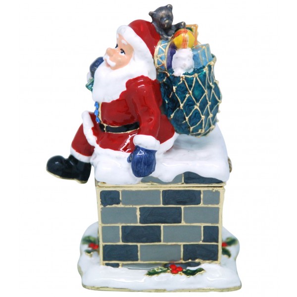 Xmas Trinket Box Santa Down Chimney