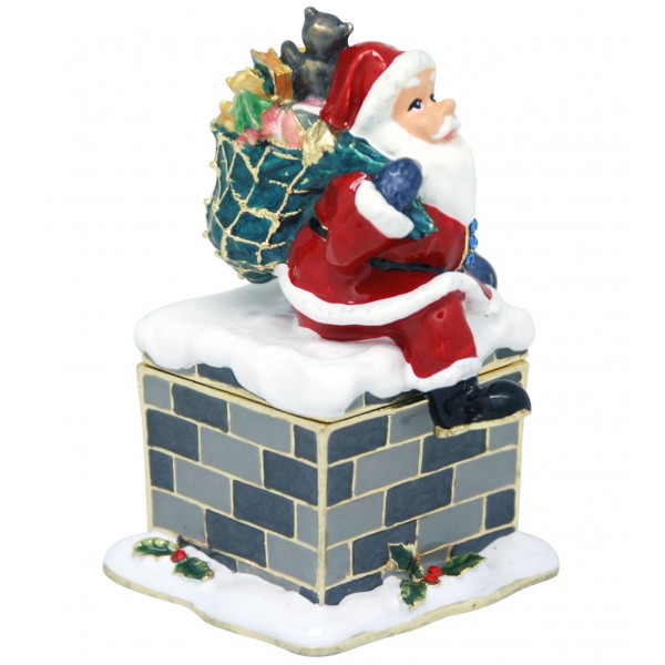 Xmas Trinket Box Santa Down Chimney