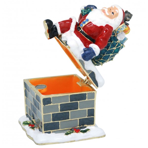 Xmas Trinket Box Santa Down Chimney