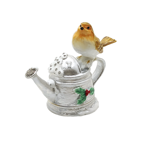 Xmas Trinket Box Robin On Watering Can 
