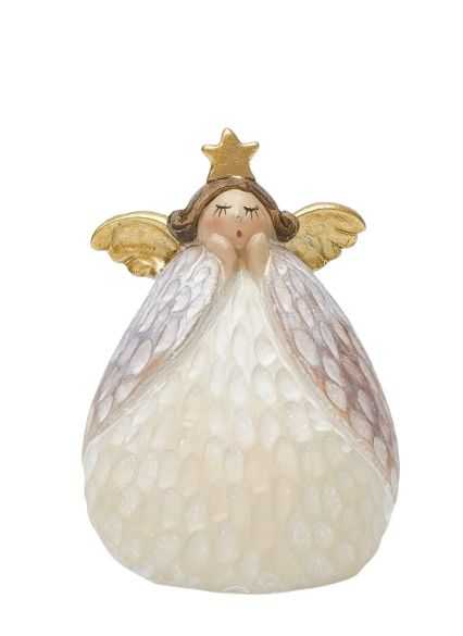 Decoration Carved Angel With Star Small Standing - Pink