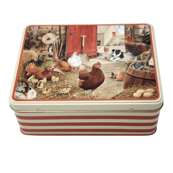 Biscuit Tin Farmyard Hens