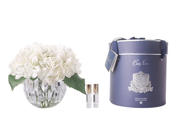 CN HYDRANGEAS WHITE CLEAR VASE