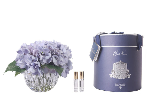 CN HYDRANGEAS MAUVE CLEAR ROUND VASE