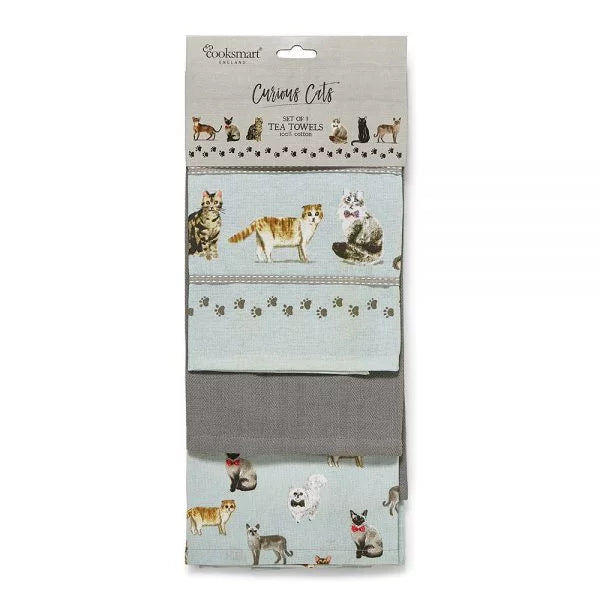 CURIOUS CATS 3 PACK TEATOWELS
