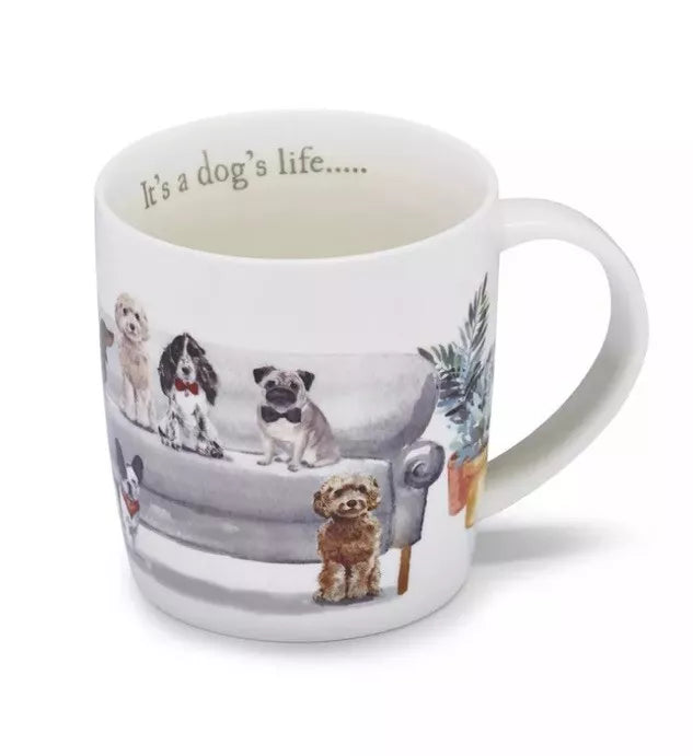 CURIOUS DOGS BARREL MUG - IT'S A DOGS LIFE