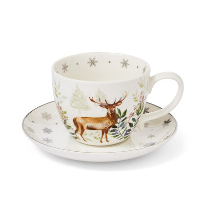 CHRISTMAS CUP & SAUCER SET WINTER STAG