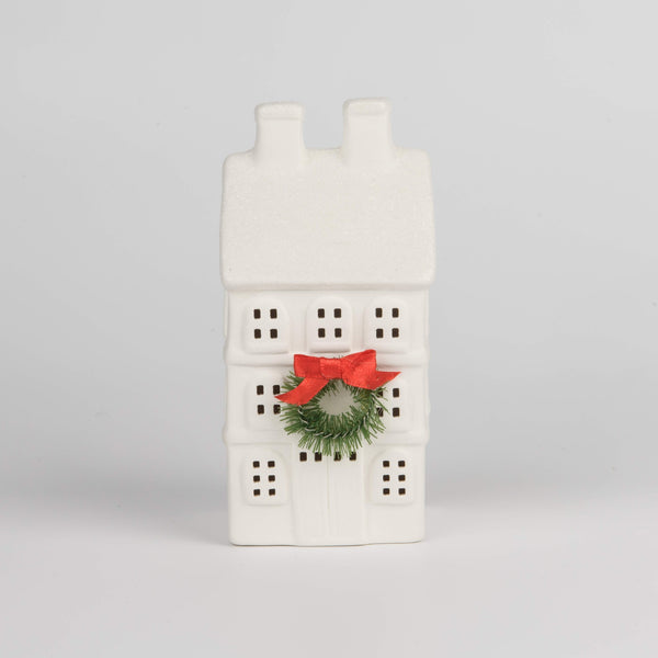 Christmas Cottage White Ceramic Led House Ornament L 