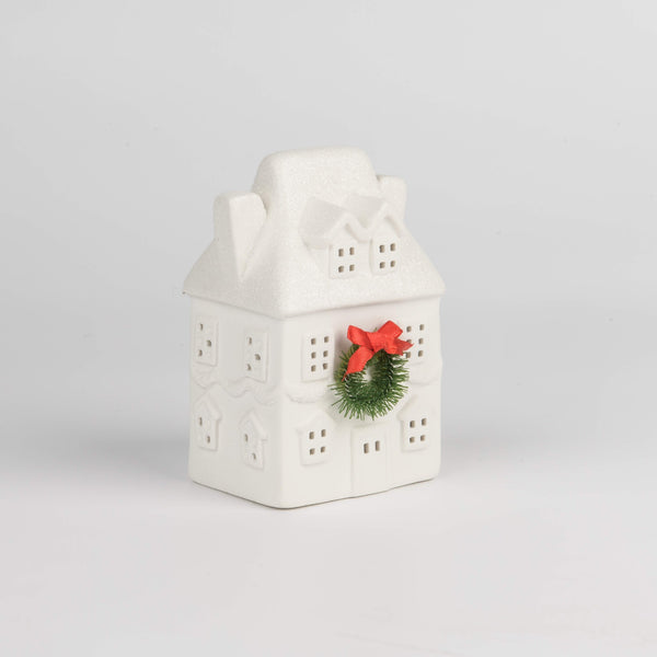 Christmas Cottage White Ceramic Led House Ornament S