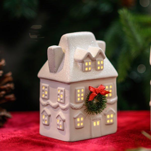 Christmas Cottage White Ceramic Led House Ornament S