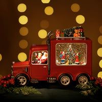Lantern Snowing Truck With Santa And Xmas Tree