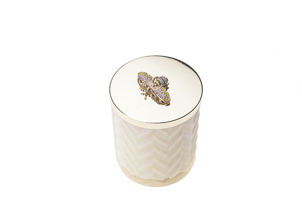 Cote Noire Candle & Scarf Cream Herringbone - Gold Lid With Bee