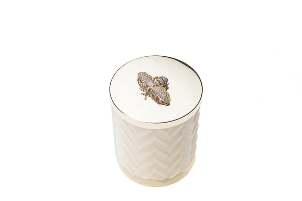 Cote Noire Candle & Scarf Cream Herringbone - Gold Lid With Bee