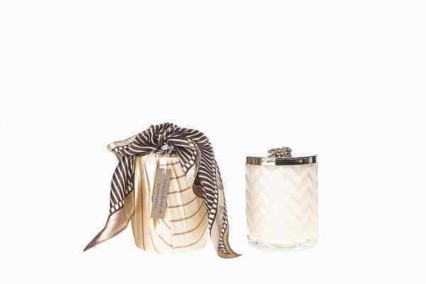 Cote Noire Candle & Scarf Cream Herringbone - Gold Lid With Bee
