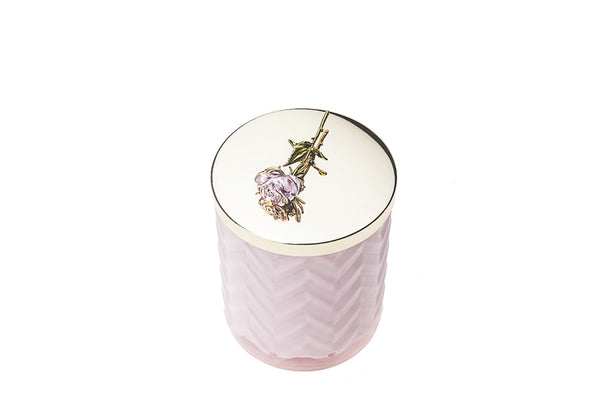 Cote Noire Candle & Scarf Pink Herringbone With Rose Lid