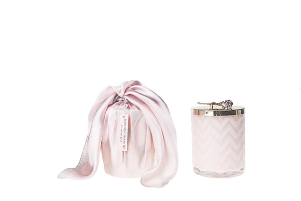 Cote Noire Candle & Scarf Pink Herringbone With Rose Lid