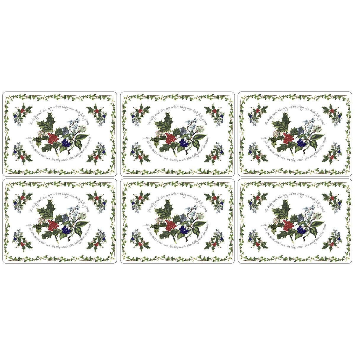 Christmas  Placemats Holly & Ivy Set Of 6