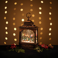 Lantern Snowing French With Santa Sleigh