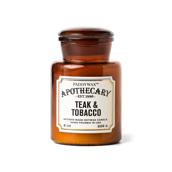 Apothecary Glass Candle 8 Oz.- Teak & Tobacco