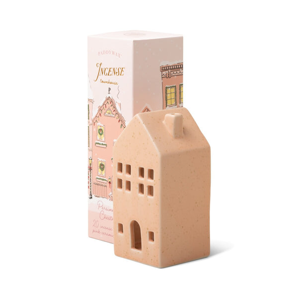 Incense Cone Holiday Pink Ceramic Townhouse W/20 Incense Cones - Persimmon Chesnut 