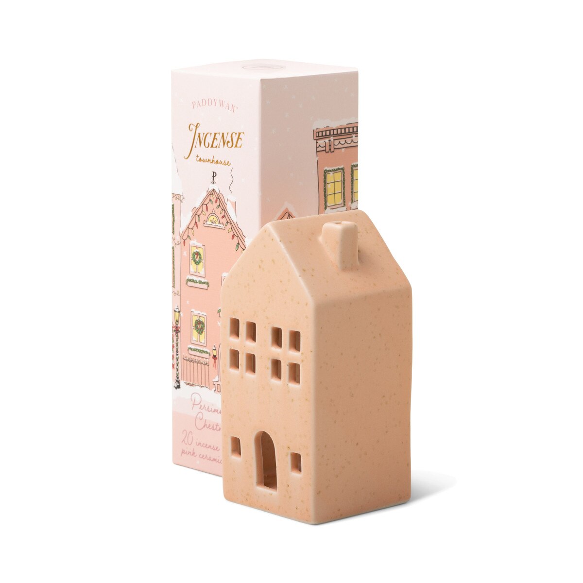 Incense Cone Holiday Pink Ceramic Townhouse W/20 Incense Cones - Persimmon Chesnut 