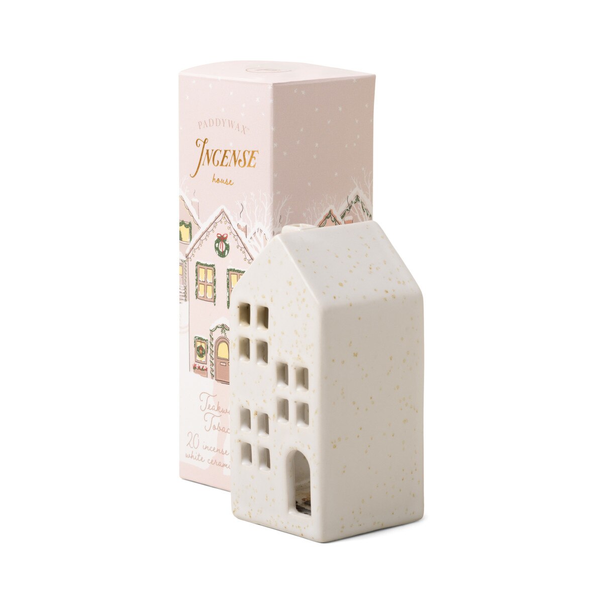 Incense Cone Holiday White Ceramic House W/20 Incense Cones - Teakwood Tobacco