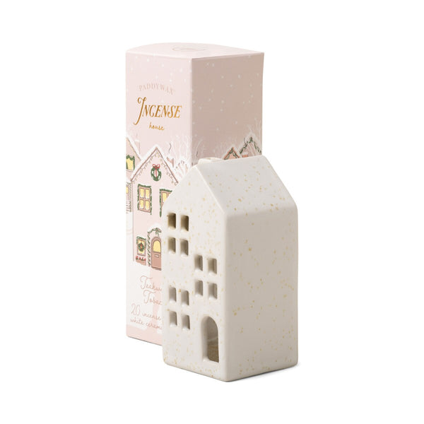 Incense Cone Holiday White Ceramic House W/20 Incense Cones - Teakwood Tobacco