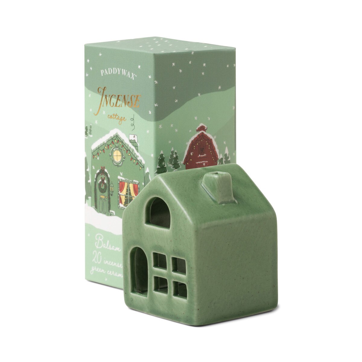 Incense Cone Holiday Green Ceramic Cottage W/20 Incense Cones - Balsam & Fir