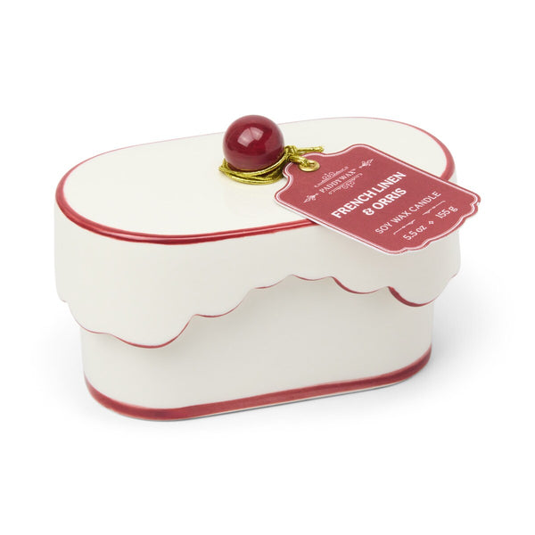 Candle Cherie Porcelain Ceramic W/red Lid - French Linen And Orris