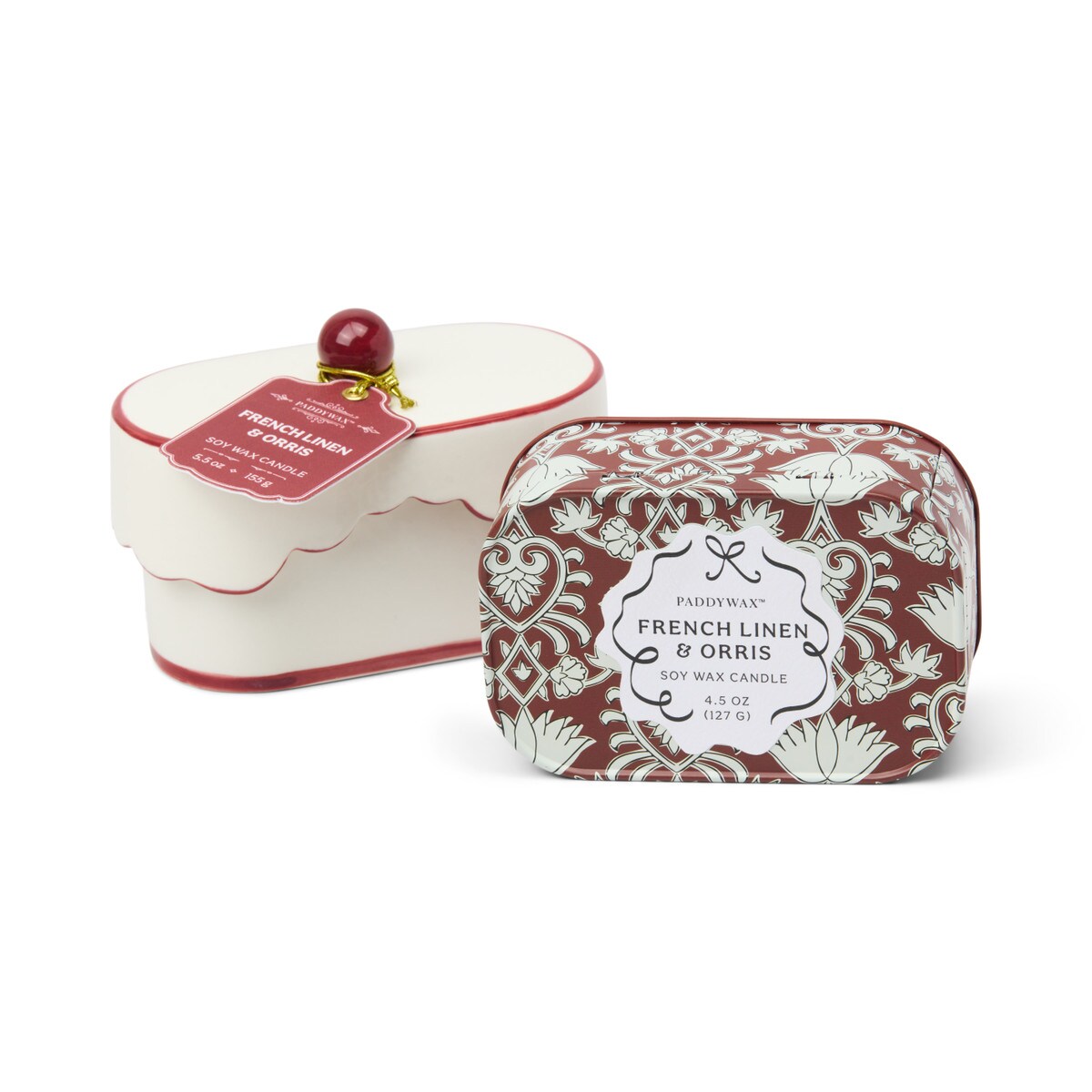 Candle Cherie Porcelain Ceramic W/red Lid - French Linen And Orris