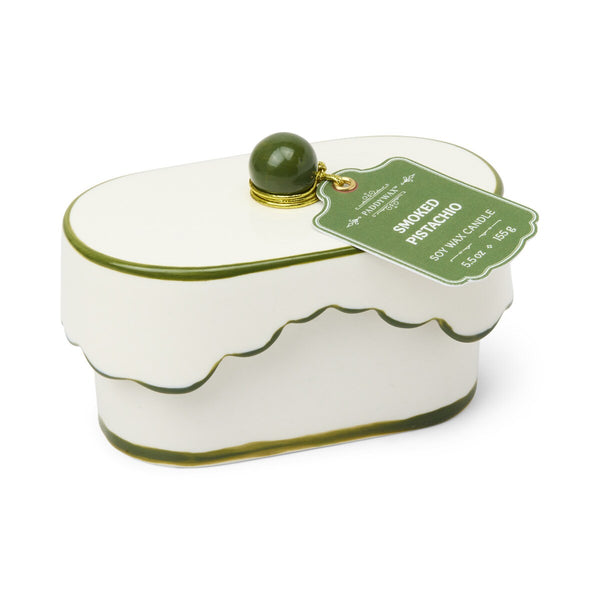 Candle Cherie Porcelain Ceramic Dish W/green Lid - Smoked Pistachio