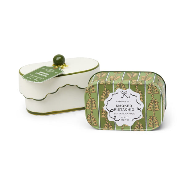 Candle Cherie Porcelain Ceramic Dish W/green Lid - Smoked Pistachio