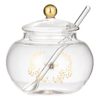 ELEGANT BEE GLASS SUGAR BOWL WITH SPOON