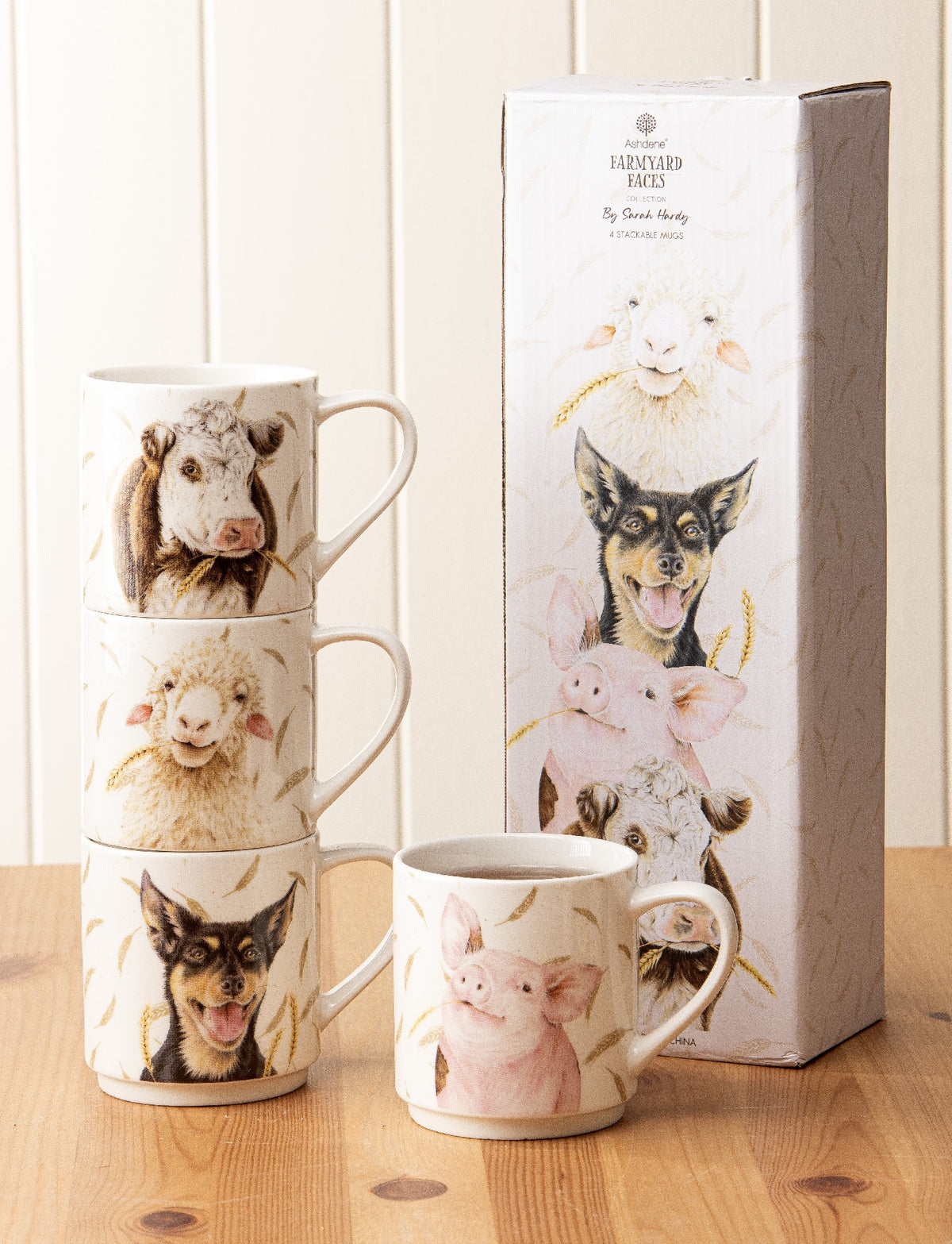 FARMYARD FACES STACKABLE 4PK MUG