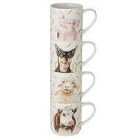 FARMYARD FACES STACKABLE 4PK MUG