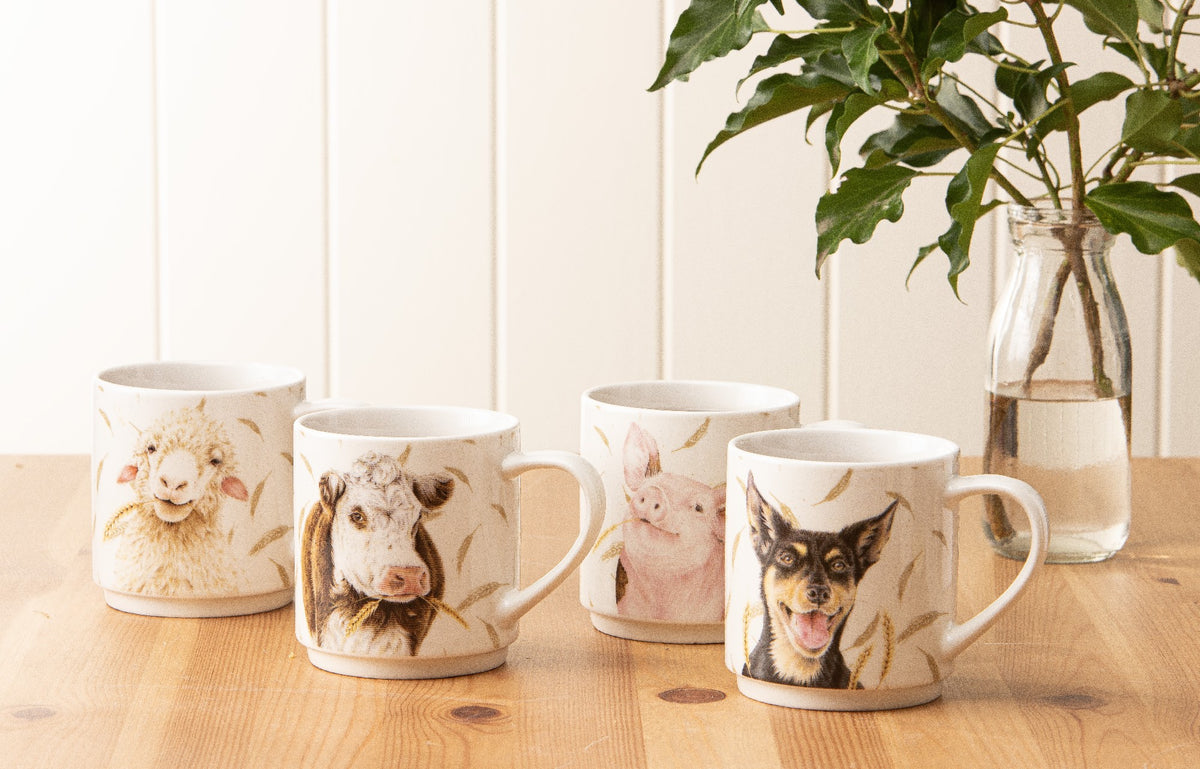 FARMYARD FACES STACKABLE 4PK MUG