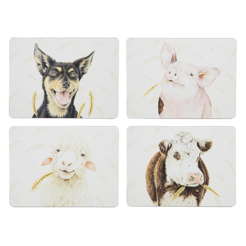 FARMYARD FACES ASSORTED 4PK PLACEMATS 