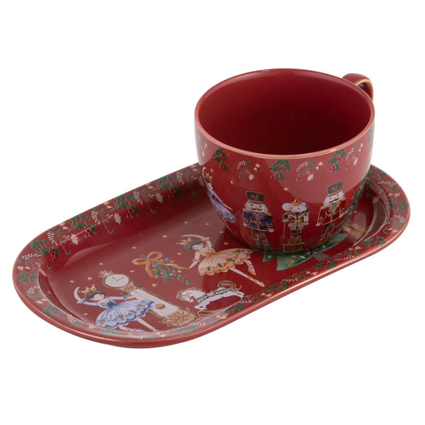CHRISTMAS WONDERLAND BURGANDY MUG & PLATE